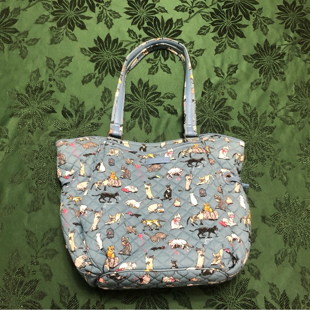 Vera Bradley Cats Meow Light Blue Quilted Tote Handbag